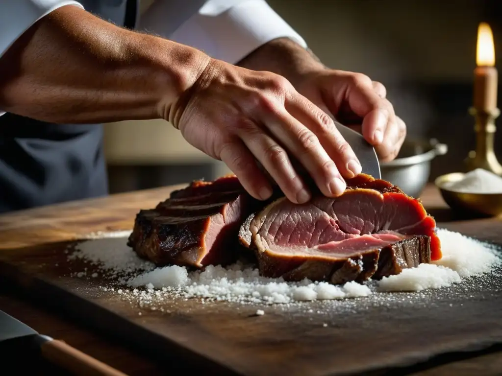 Chef preservando alimentos con técnica ancestral en cocina histórica