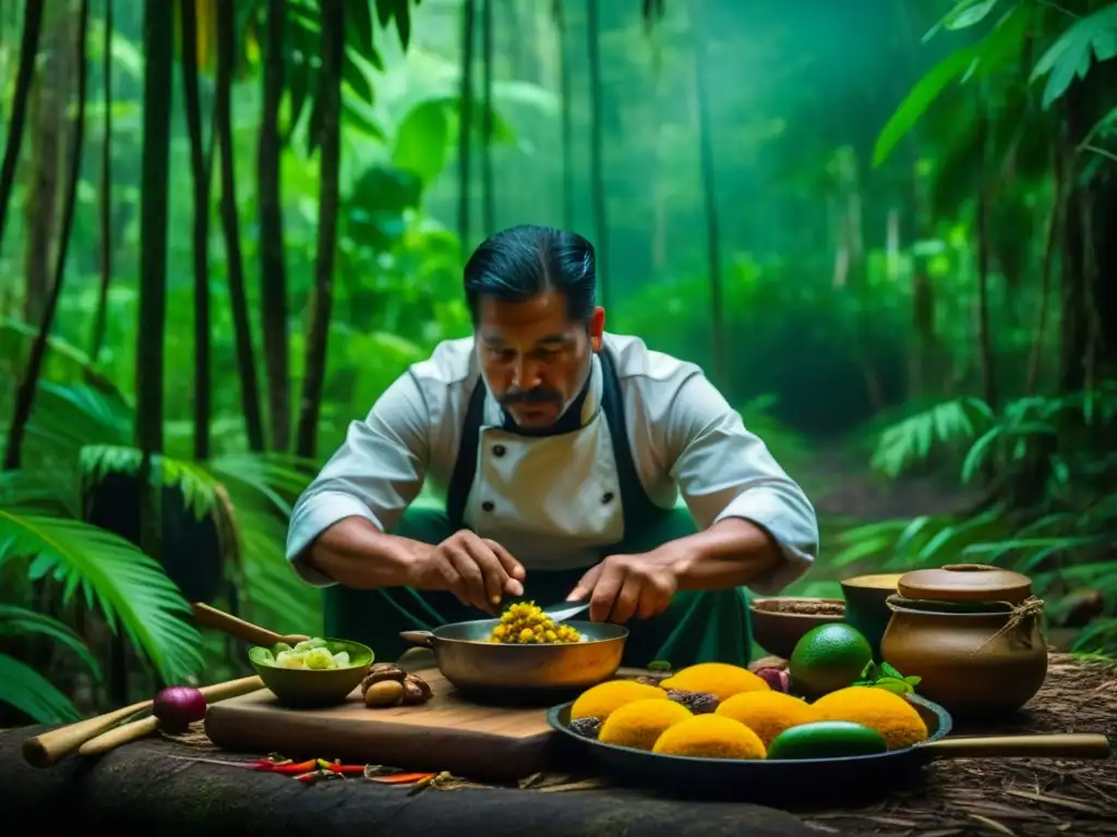 Un chef amazónico preparando platos tradicionales para expediciones en la exuberante selva