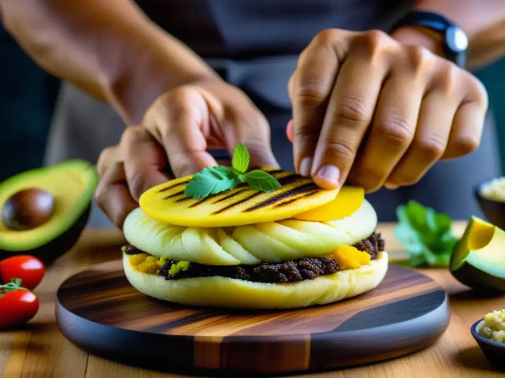 Un chef crea una arepa de fusión con ingredientes tradicionales y modernos