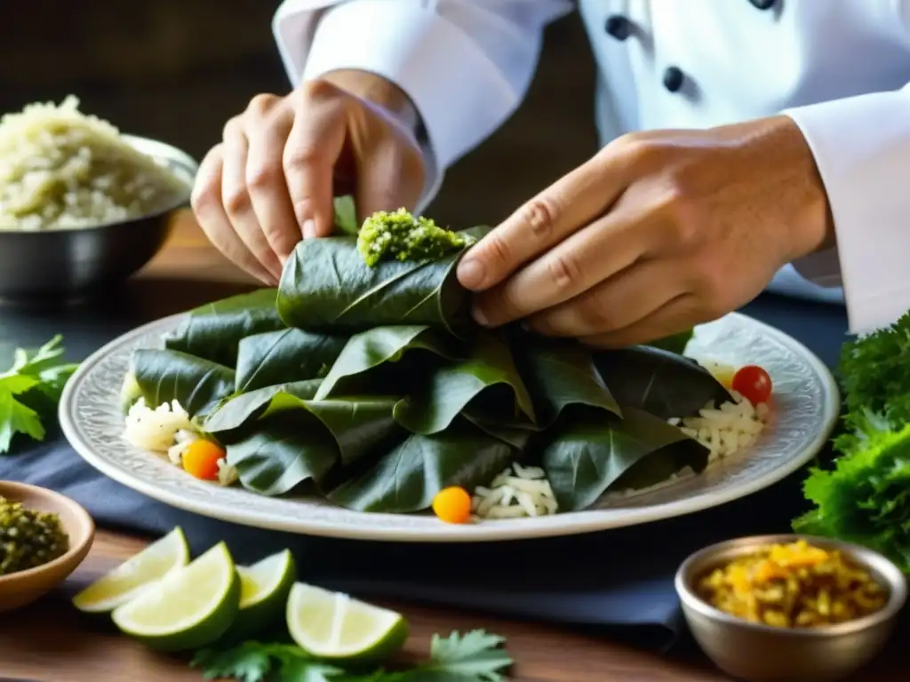 El chef armenio prepara con maestría Dolma, mostrando su historia y variedades