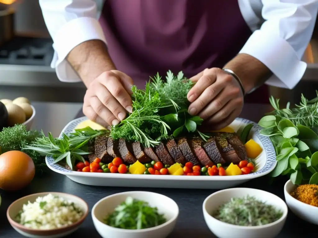 Delicada preparación de plato armenio fusionando historia y modernidad Un chef armenio reinventa recetas históricas en una cocina moderna