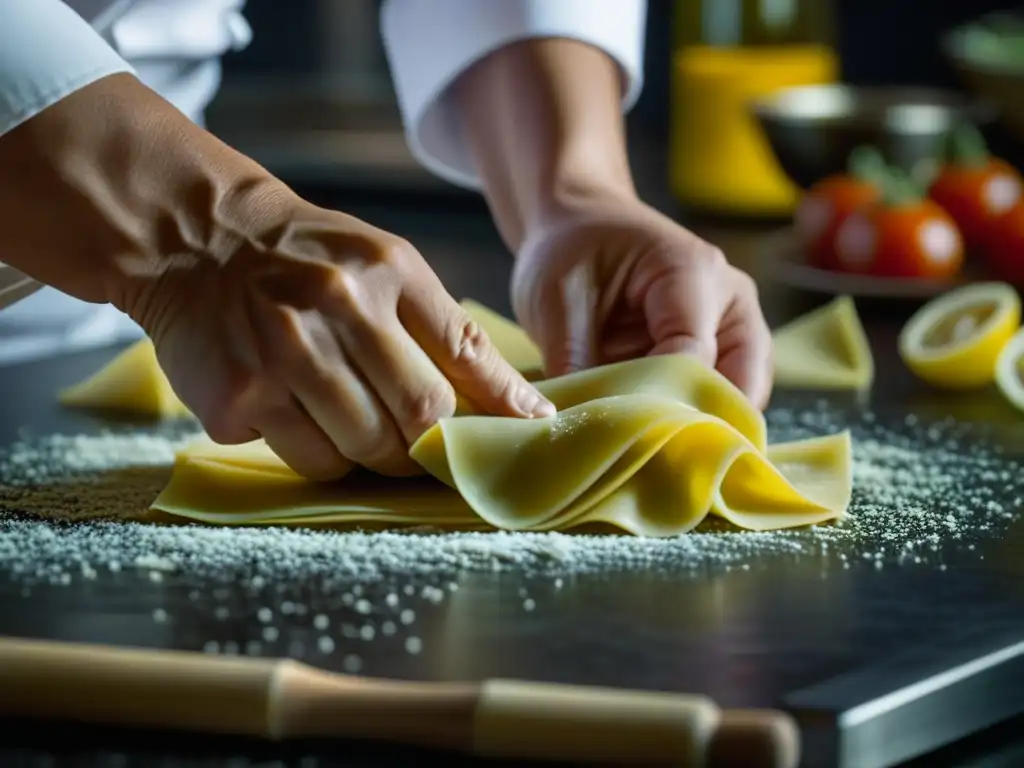 Un chef asiático experto fusiona técnicas culinarias europeas en Asia al elaborar ravioli a mano