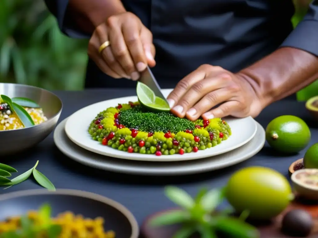 Un chef australiano prepara con destreza un plato tradicional indígena en un entorno culturalmente enriquecedor