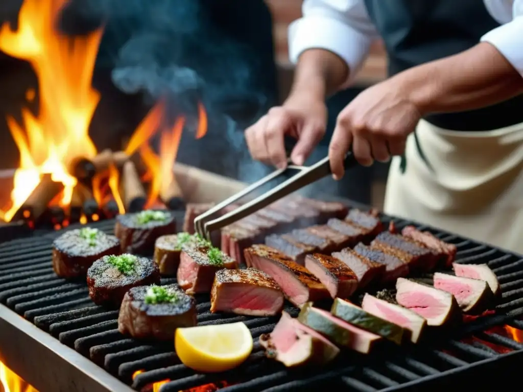 Un chef del Califato Abásida sazona y cocina carne con destreza sobre el fuego