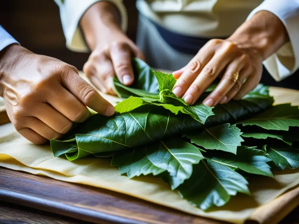 Chef en Bagdad Califato Abásida preparando recetas históricas con hojas de uva y arroz aromático