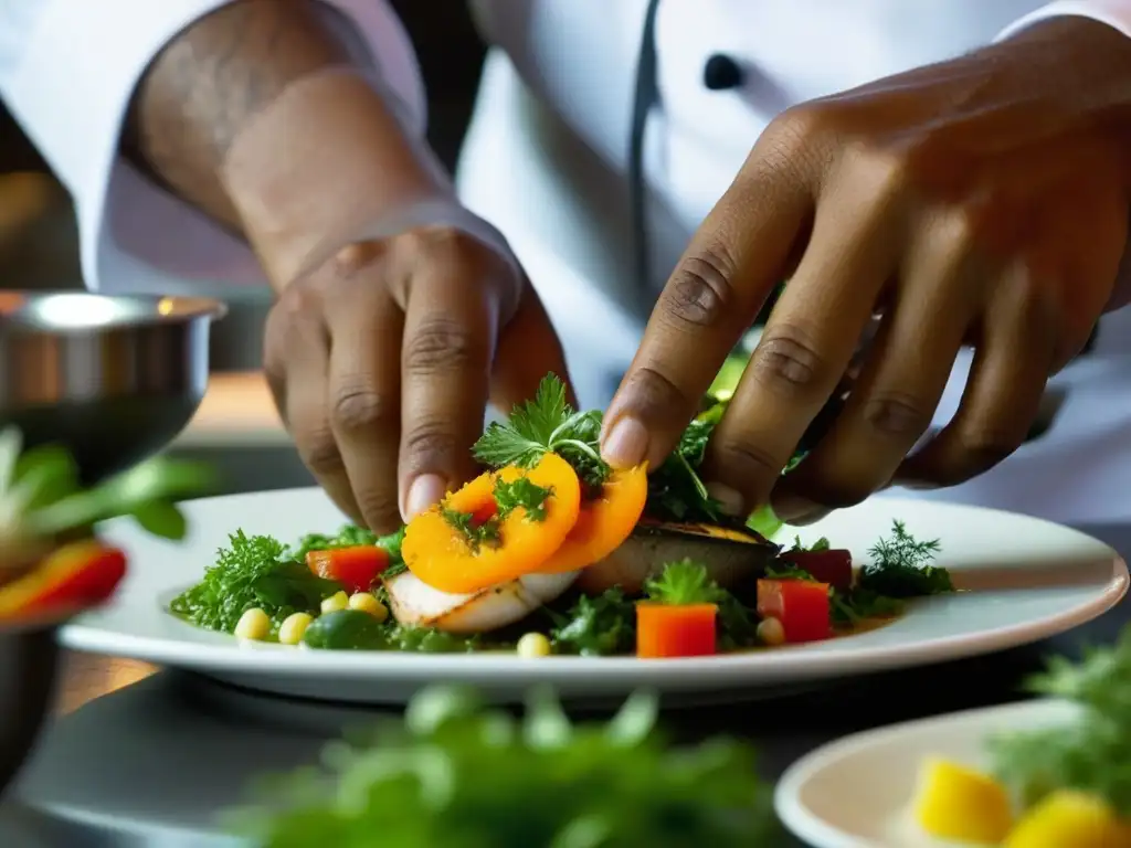 Un chef caribeño redefiniendo la cocina americana con pasión y destreza en una vibrante cocina profesional