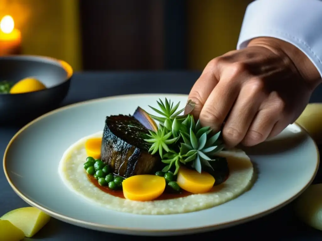 Un chef prepara con destreza un platillo de centolla y merluza negra, resaltando las recetas históricas de centolla patagónica