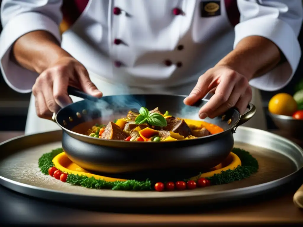 Un chef crea con detalle un plato tradicional, mostrando la importancia cultural de la gastronomía