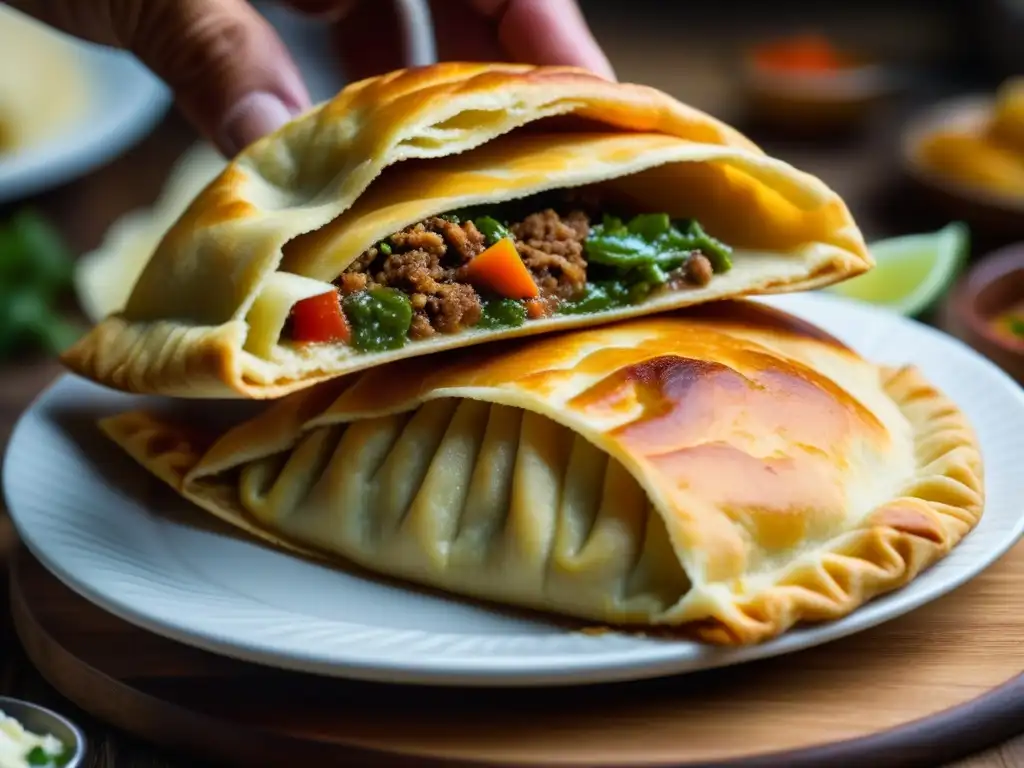 Un chef hábil preparando una empanada chilena tradicional con detalle y pasión