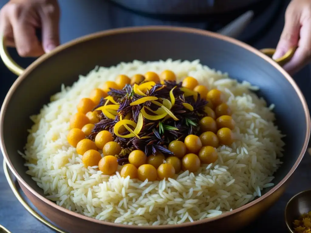 Un chef prepara con esmero 'Plov Zeera', un postre tradicional de Asia Central