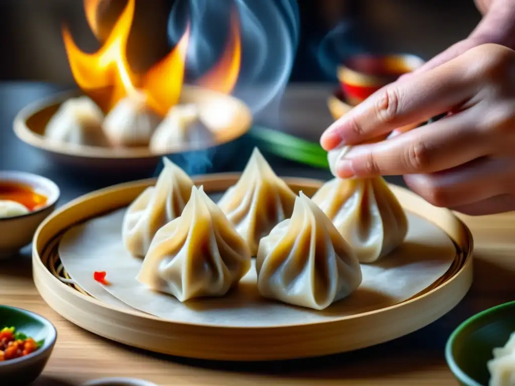 Un chef experimentado prepara un exquisito dumpling, mostrando destreza y pasión en la cocina