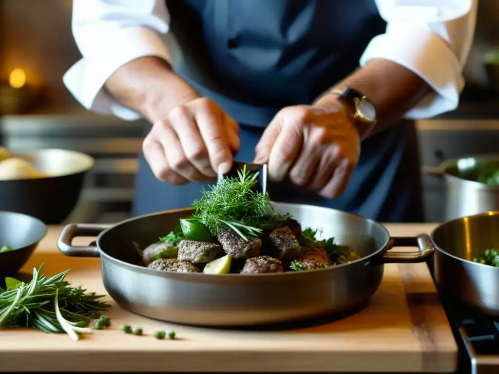 Un chef experimentado preparando con pasión un plato regional en una cocina rústica