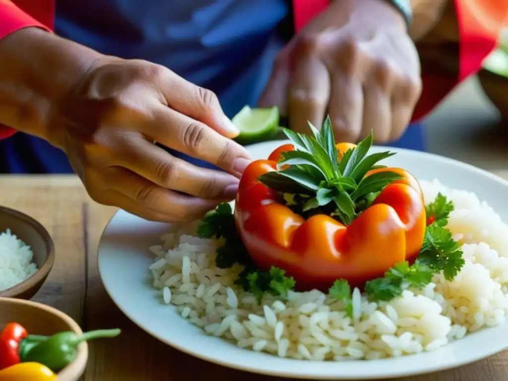 Un chef experimentado prepara una receta histórica con ingredientes de relevancia cultural en una imagen detallada y vibrante