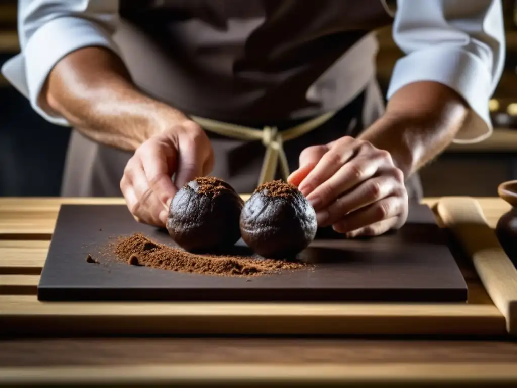 Chef experto elaborando trufa suiza en cocina tradicional de madera en Alpes suizos