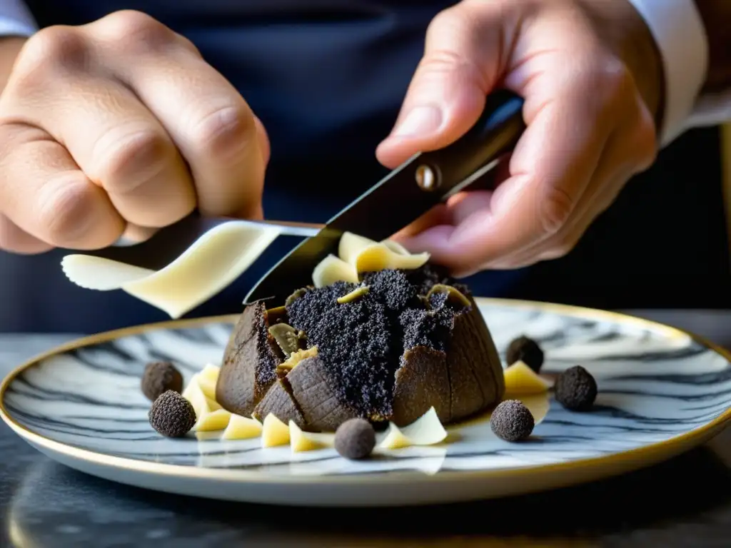 Chef experto cocina con trufas técnicas históricas, resaltando la exquisitez y tradición culinaria