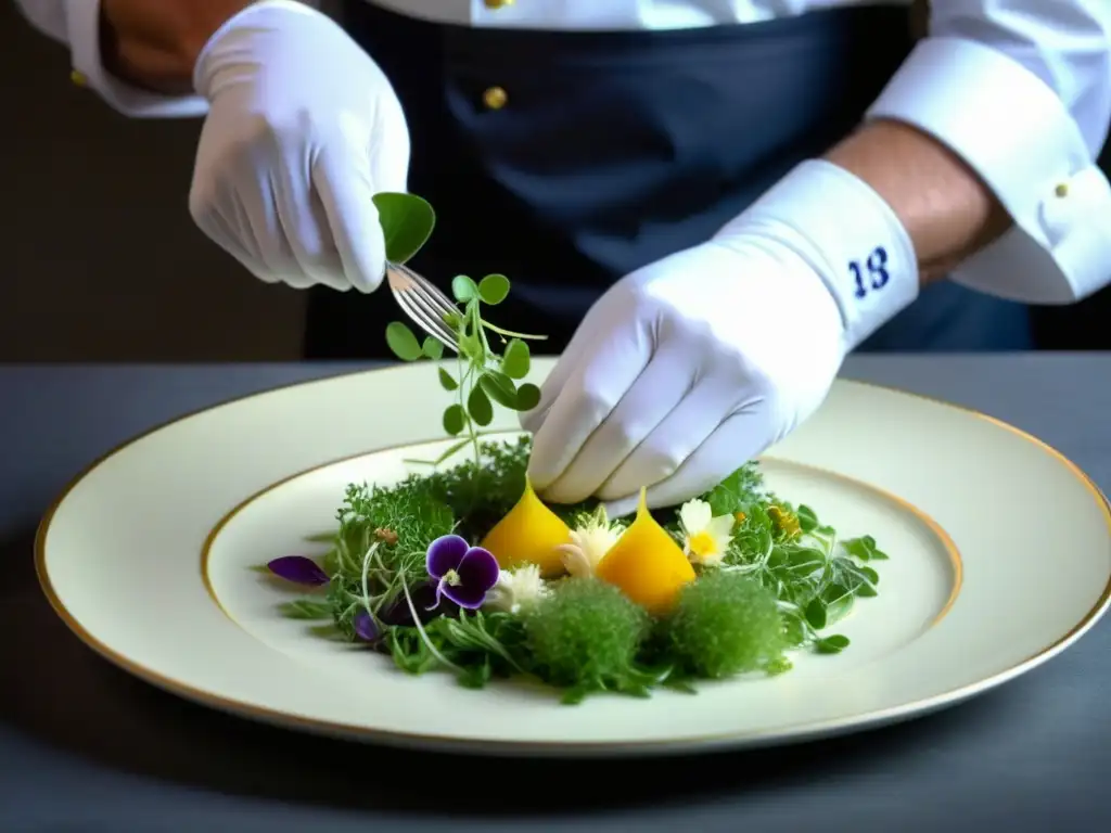 Un chef experto plantea con delicadeza un plato de la aristocracia francesa, fusionando tradición y arte culinario