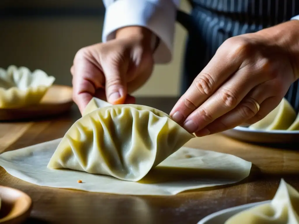 El chef experto elabora dumplings con destreza, mostrando el origen y evolución de dumplings