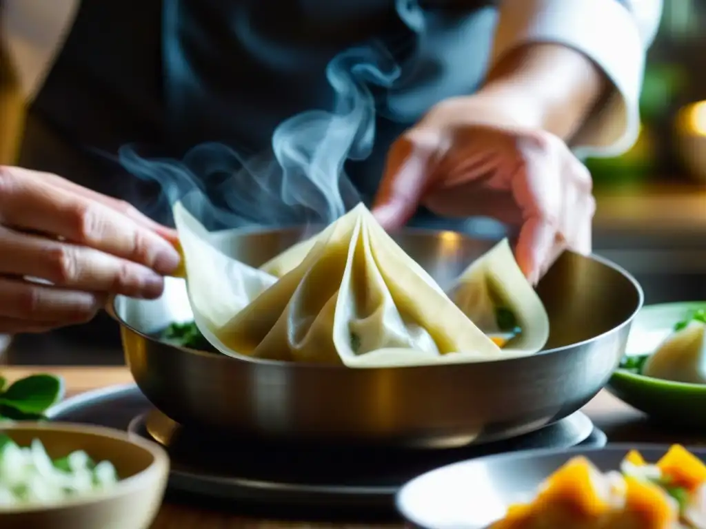 Un chef experto fusiona con destreza sabores en un dumpling, capturando la historia y la fusión culinaria de IndoChina