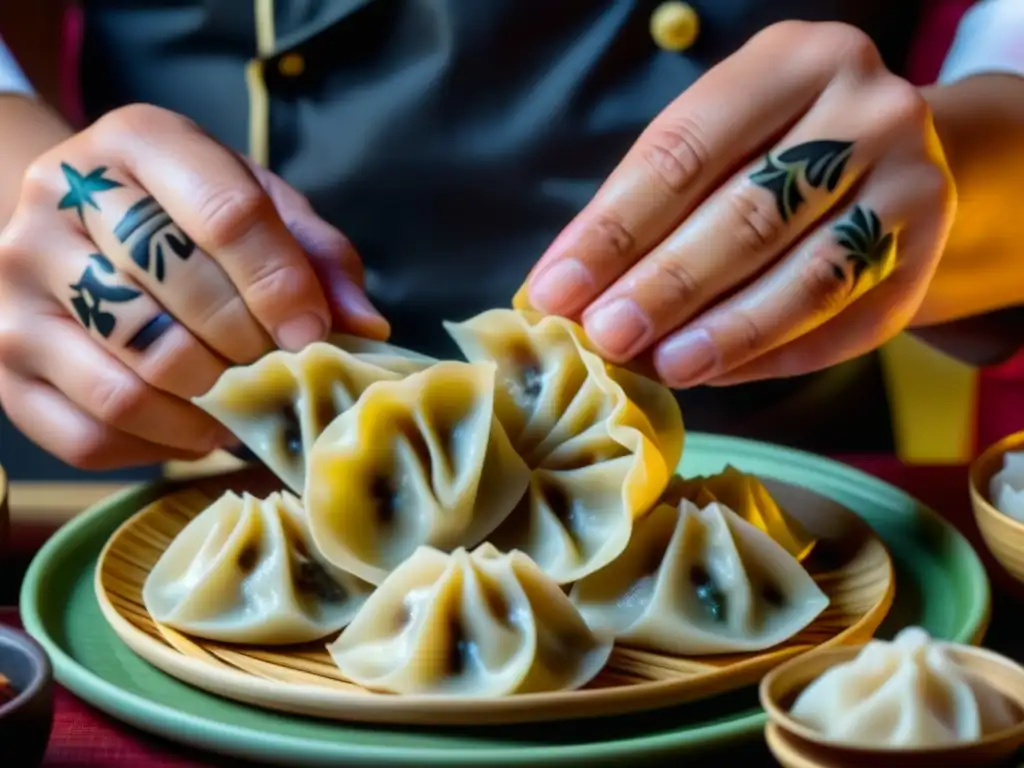 Un chef experto elabora un dumpling chino en un animado Chifa