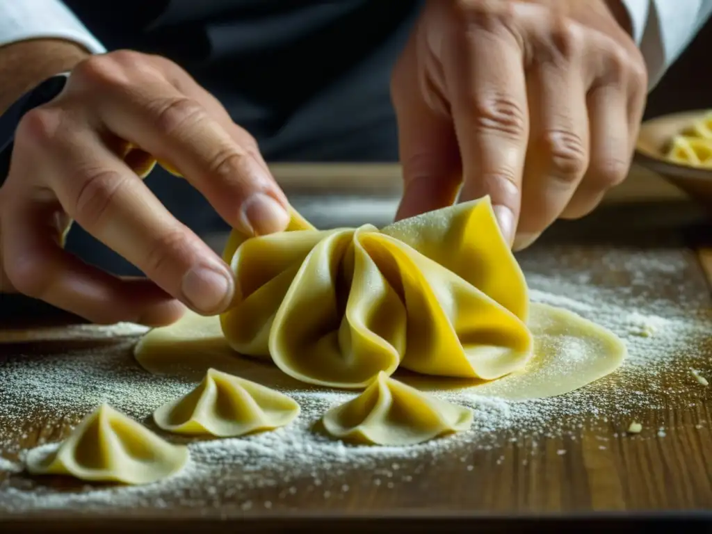 El chef experto en la elaboración de tortellini muestra con destreza el arte culinario