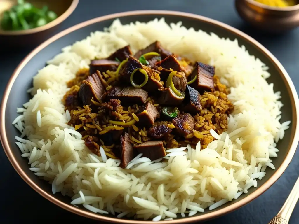 Biryani Mughalera: el arte culinario en 8k Un chef experto preparando un exquisito plato de Biryani Mughalera con detalles y sabores cautivadores