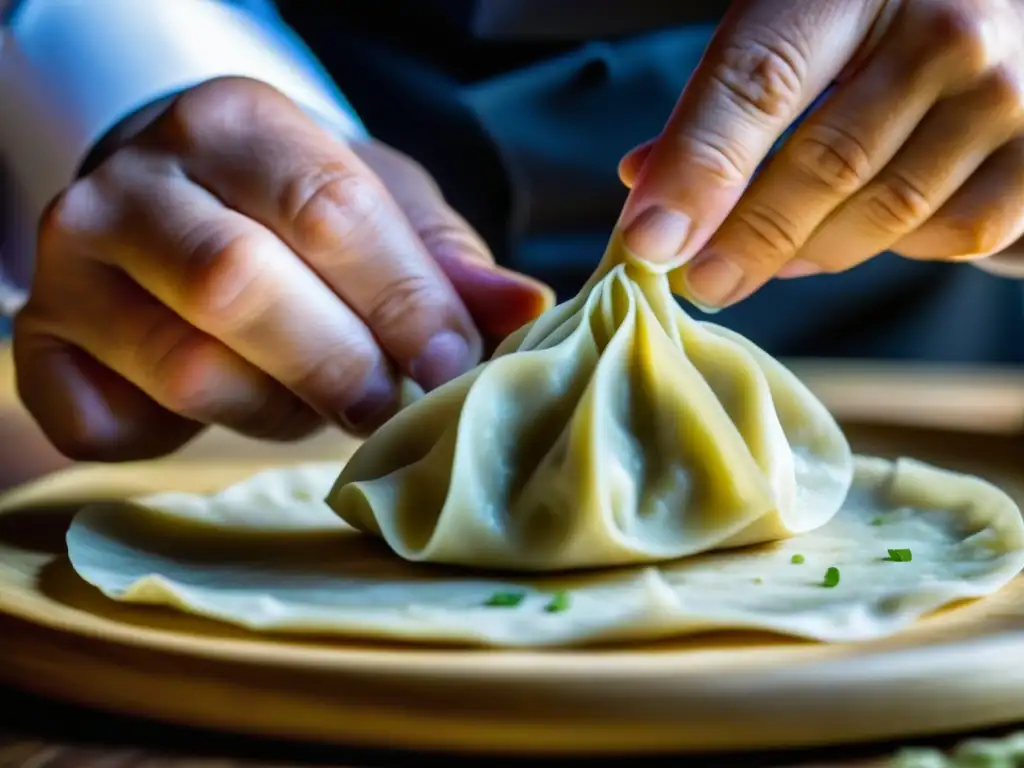 Un chef experto fusiona influencias culinarias europeas y del sudeste asiático al preparar un delicado dumpling