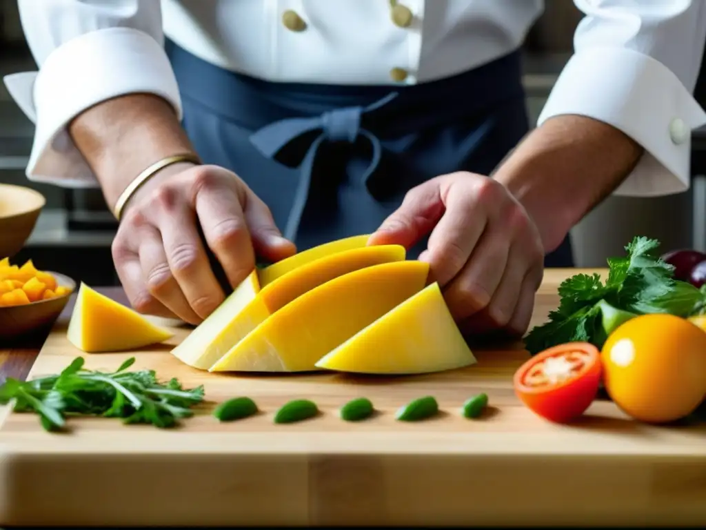 Un chef experto cortando ingredientes frescos para recetas históricas culturales ingredientes relevantes