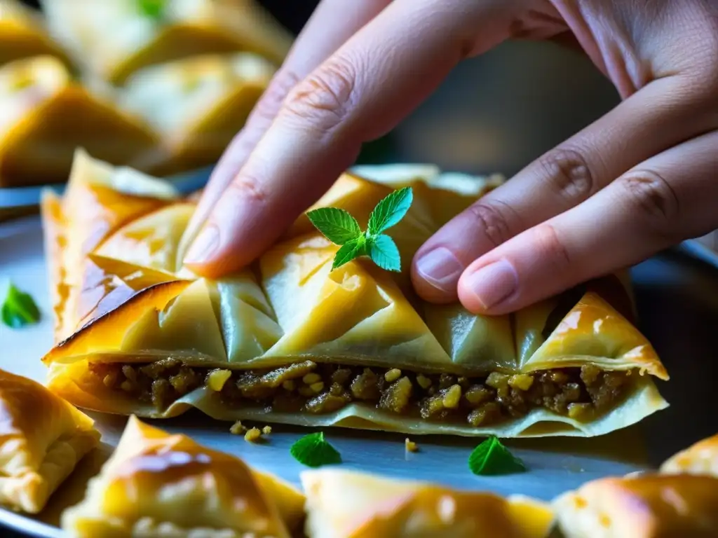 Un chef experto crea una obra de arte culinaria en un baklava, destacando las recetas históricas de la cultura del Medio Oriente