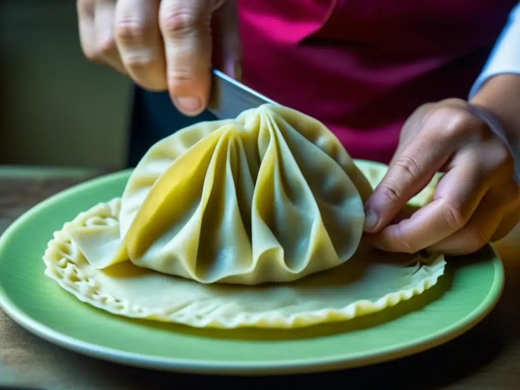 Un chef experto creando dumplings, resaltando el origen y evolución de dumplings