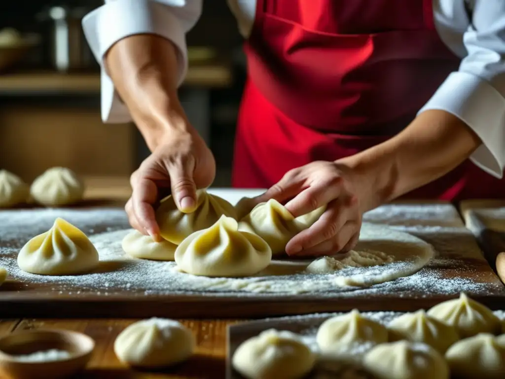 Un chef experto moldea pelmeni rusos en la cocina de Catalina la Grande extranjeros