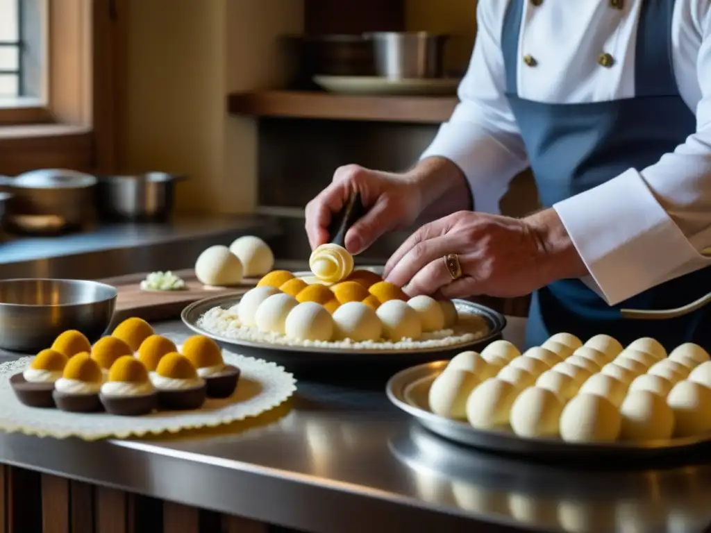 Un chef experto elaborando un postre tradicional austrohúngaro en un histórico palacio europeo