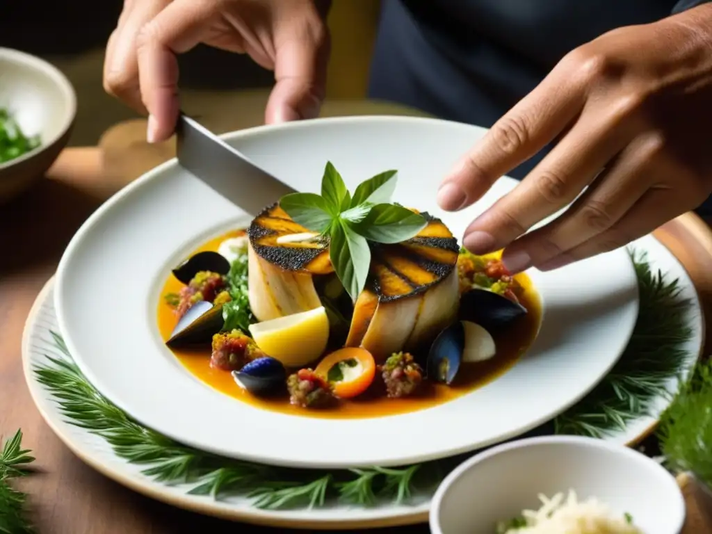 Un chef experto prepara una receta histórica de centolla patagónica con delicadeza, resaltando la gastronomía sostenible de la región
