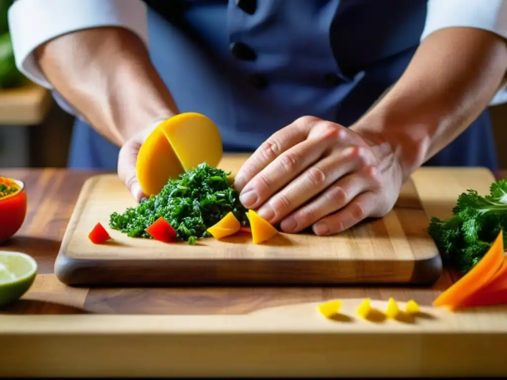 Un chef experto preparando una receta tradicional con precisión y arte