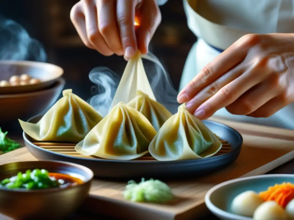 Un chef experto en recetas históricas Chifa gastronomía cultural crea un delicioso dumpling