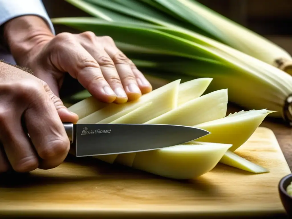 Un chef experto corta una yuca fresca con destreza