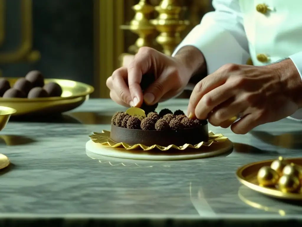 Un chef francés preparando un exquisito platillo en la lujosa cocina de un palacio ruso, fusionando técnicas culinarias en una escena de élite