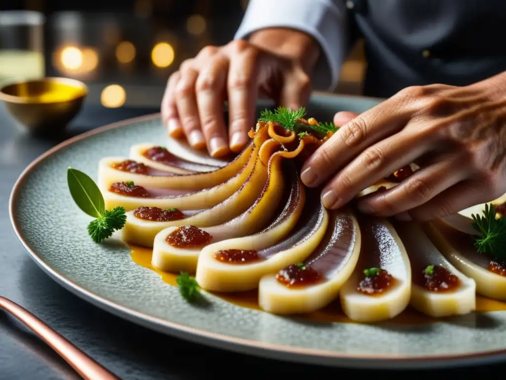 Un chef Gallego preparando pulpo con amor en un restaurante de lujo