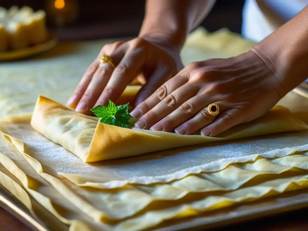 Un chef habilidoso elaborando baklava otomana en Cumalıkızık