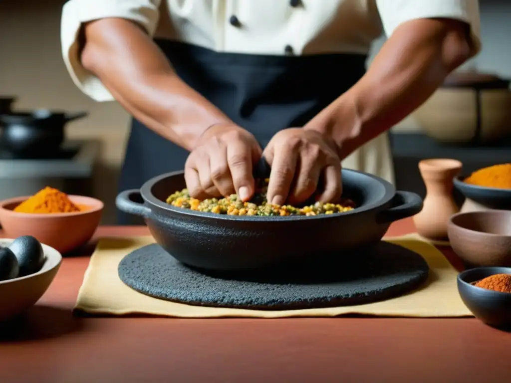 Un chef habilidoso fusiona recetas prehispánicas con cocina hispanoamericana en un ambiente moderno y tradicional