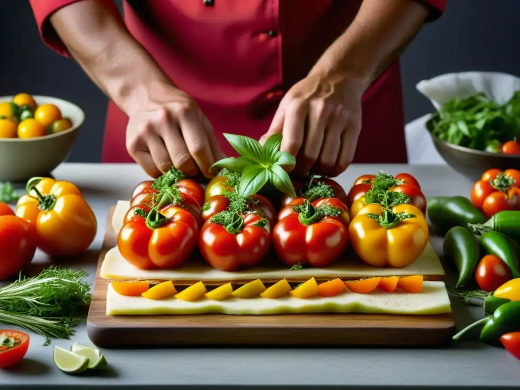 Un chef habilidoso fusiona técnicas culinarias europeas en Sudamérica, creando una obra maestra vibrante en una cocina rústica