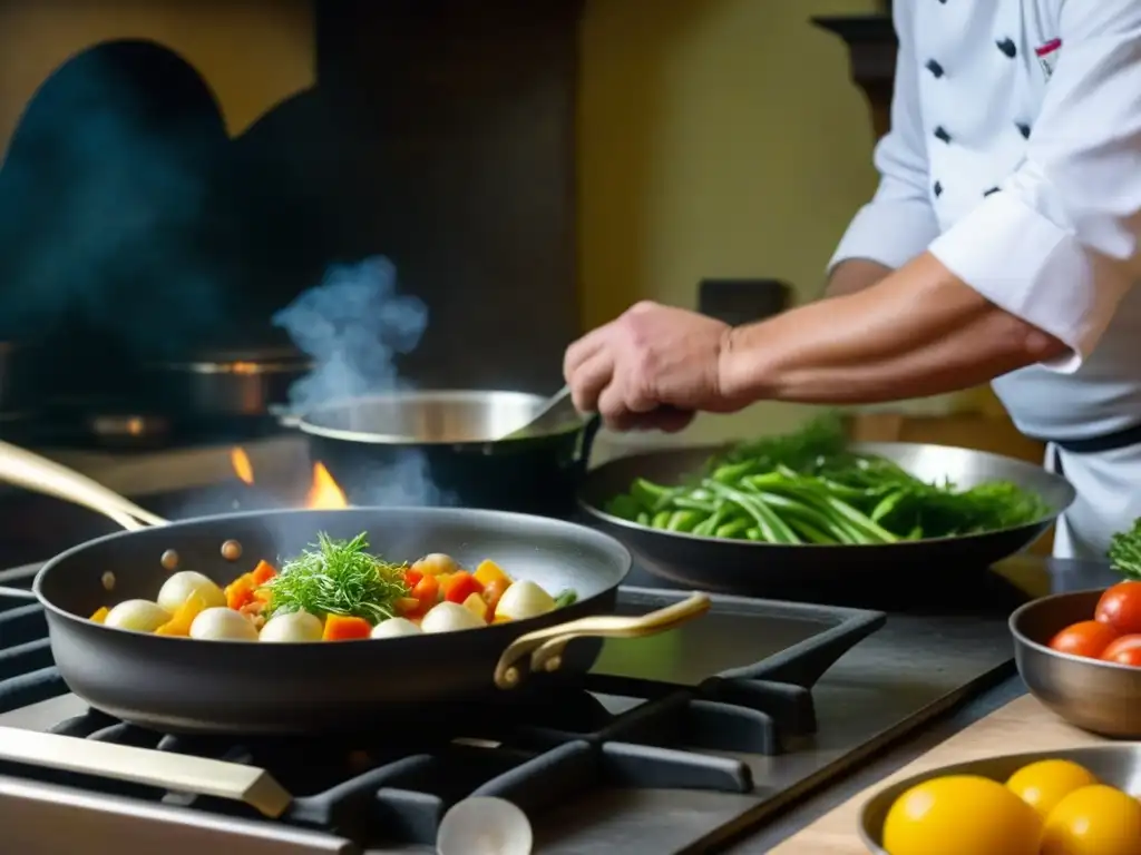 Un chef húngaro preparando un plato austrohúngaro en una cocina histórica