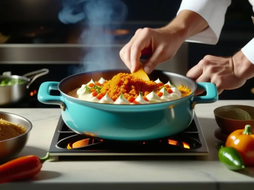 Un chef húngaro preparando una receta austrohúngara en una cocina bulliciosa