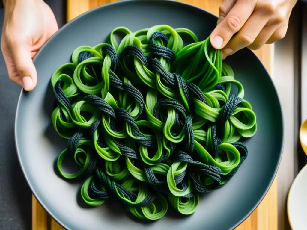 Chef fusionando influencia asiática en la cocina veneciana con pasta de tinta de calamar y fideos de matcha