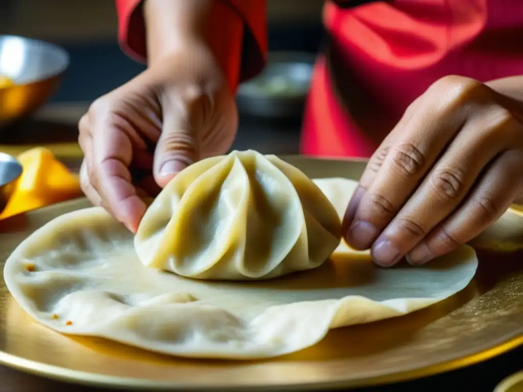 Un chef fusiona influencia de cocina china y tradición culinaria india al preparar un momo