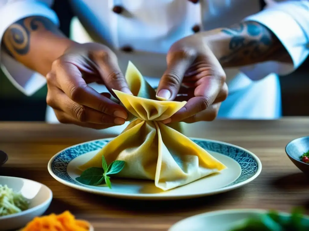 Chef fusionando influencia inmigración asiática cocina peruana en wontons