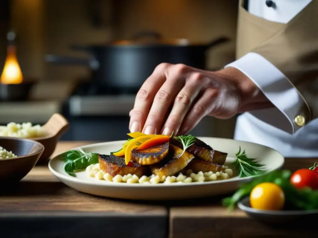 Un chef fusionando influencias de celebraciones en cocina, con destreza y creatividad