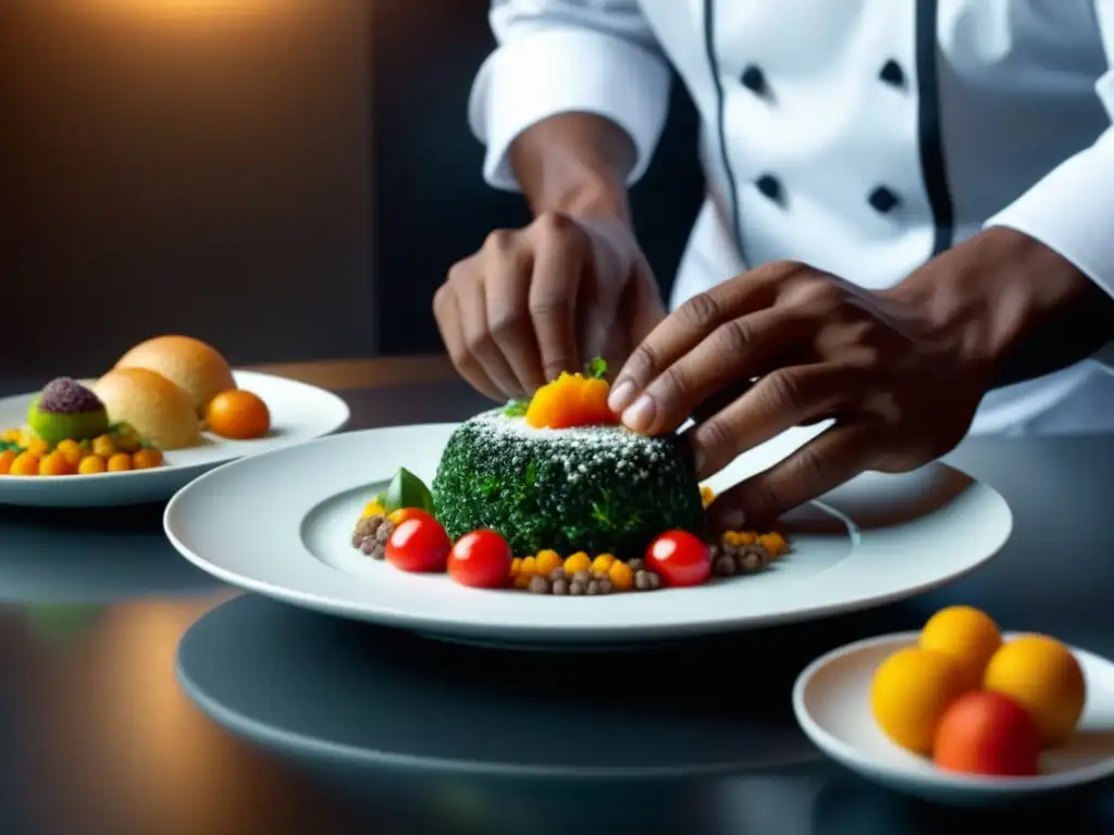 Un chef fusiona ingredientes africanos y técnicas occidentales en un plato, mostrando la gastronomía africana