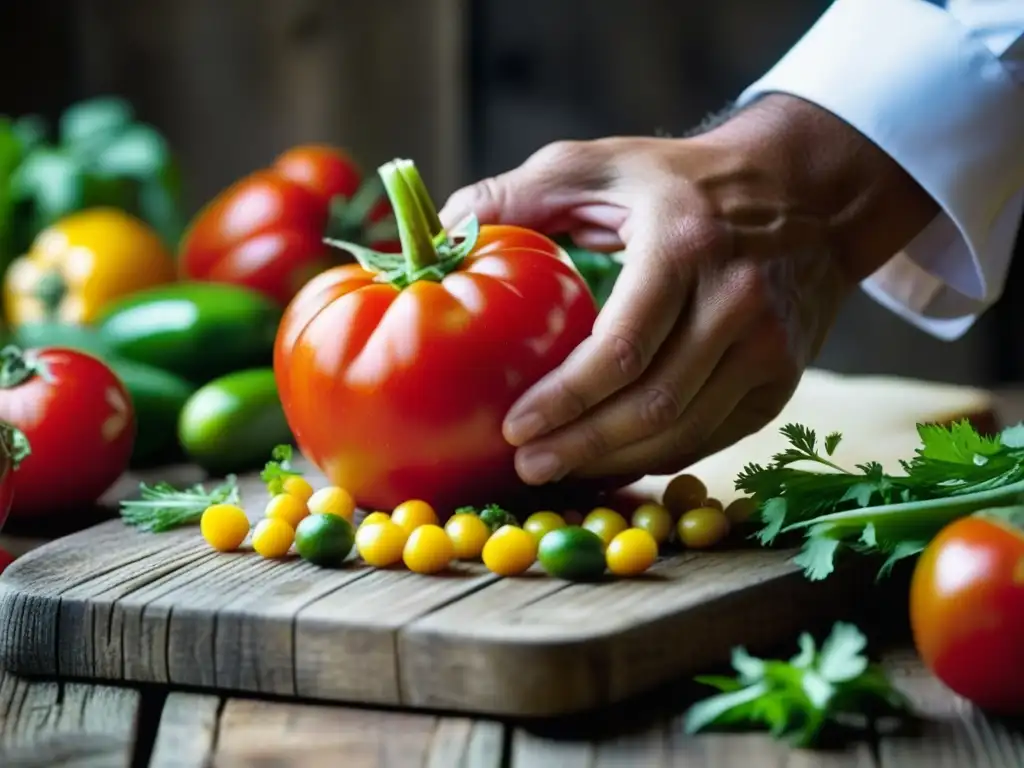 Chef colocando ingredientes europeos en cocina sudamericana