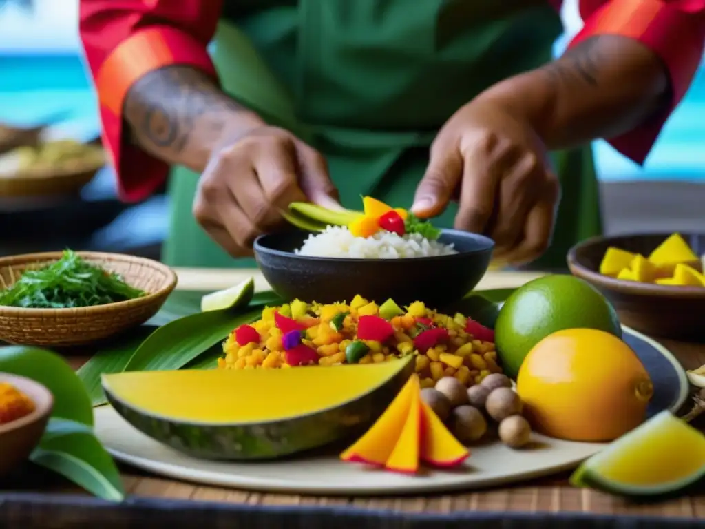 Un chef isleño del Pacífico prepara un platillo con ingredientes locales