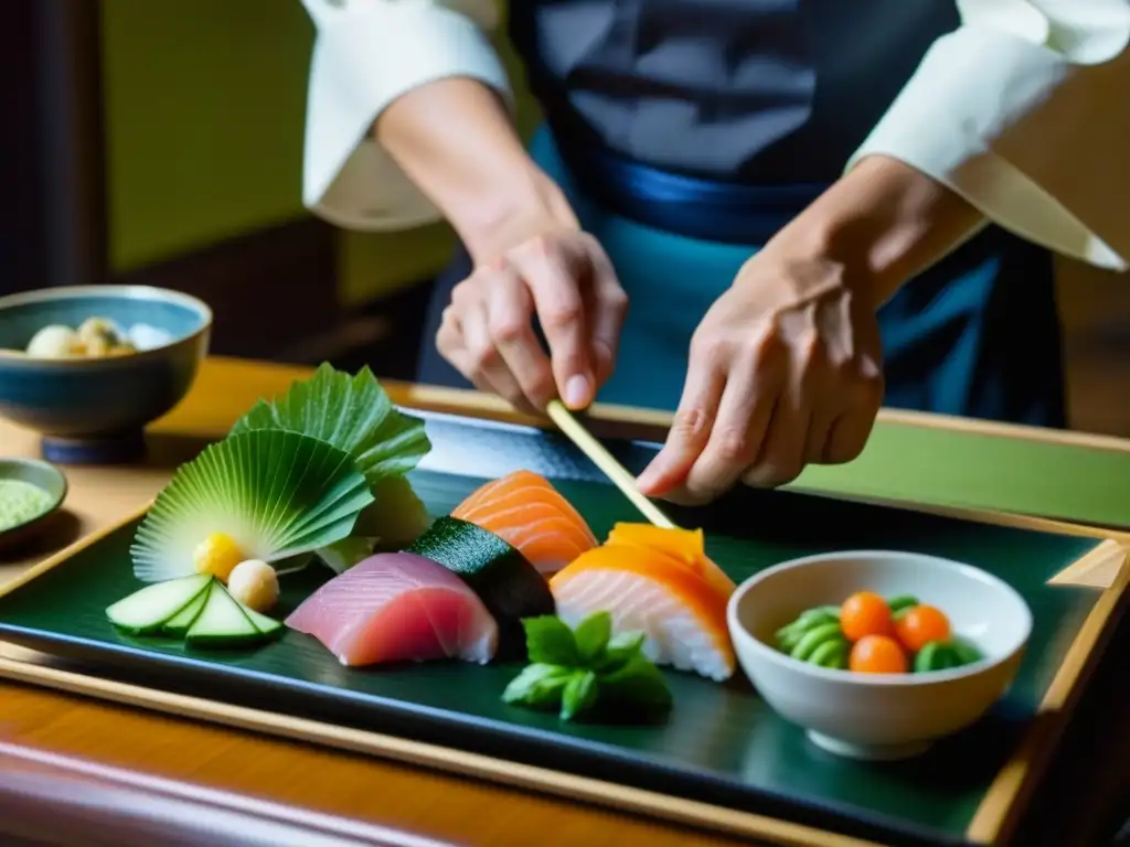 Un chef japonés de la Era Meiji preparando un Kaiseki en un restaurante de origen en Japón